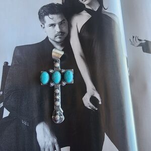 Chimney ButteTurquoise  Stone Silver Cross Pendant Native Made & Signed